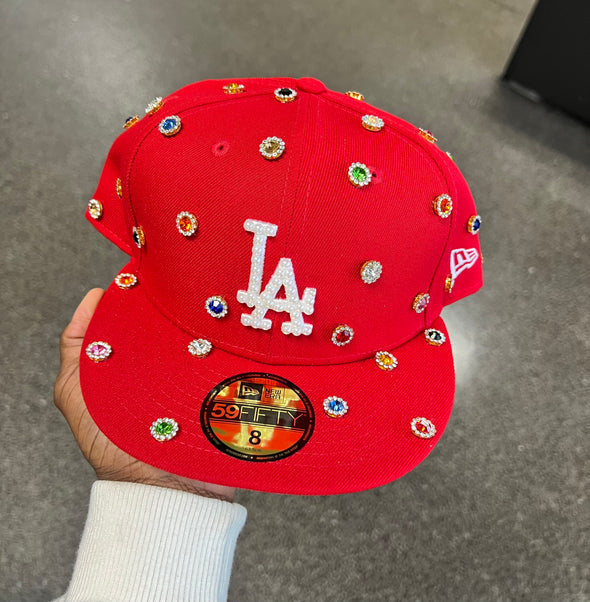 Rhinestone Red LA Dodgers Fitted Hat