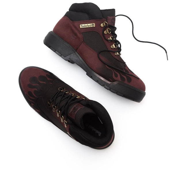 Mens Wine Mid Top Flame Timbs